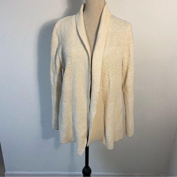 LL Bean Women’s Sweater Open Front Cream Cotton Large Grannie Core - Picture 1 of 10